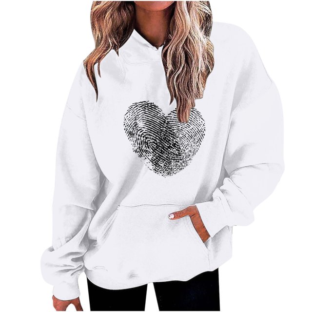 Penkiiy Chandails à Capuchon et Chandails pour Femmes, Mode Décontractée, Saint-Valentin, à Manches Longues, Imprimés, S Blanc