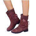 thumbnail image 4 of jsaierl Chaussures de Mode pour Femmes Bottes Rétro Western Décontractées Chaudes Talons Bas Bottes Mi-Mollet, 4 of 5