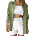 thumbnail image 1 of Timegard Tops for Women Lapel Neck Long Sleeve Button up Shirts Solid Color Fall Casual Loose Blouse, 1 of 4