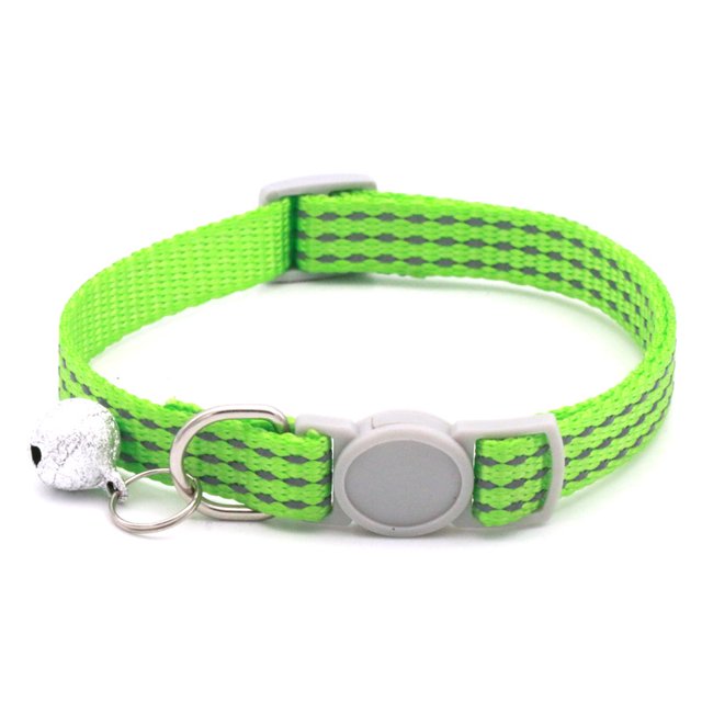 5Pack Reflective Breakaway Cat Collars with Bell Safety Buckle Nylon Adjustable Kitten Collars Fluorescent Green