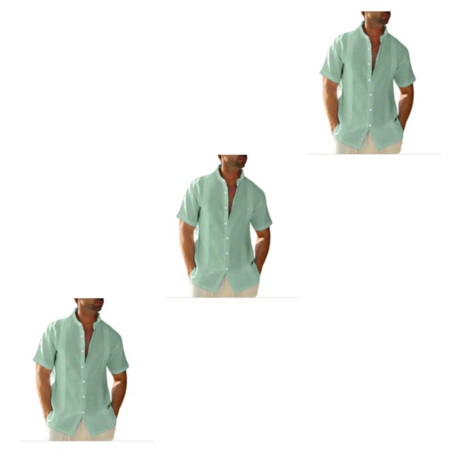 pitrice Men Shirt Casual Short Sleeve Breathable Replacement Button Down Solid Color Fashionable Home Dating Shirts Top Green XL 3Set