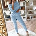 thumbnail image 3 of Womens Ladies Solid Round Neck Cable Knitted Warm 2PC Loungewear Suit Sets, 3 of 6