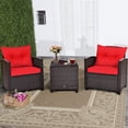 thumbnail image 1 of Costway 3PCS Patio Rattan Furniture Set Cushioned Conversation Set Sofa Coffee Table Red, 1 of 10