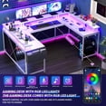 thumbnail image 4 of GloryStar U Shaped Home Office Desk, Reversible L Shaped Gaming Computer Desk with Power Outlets,126 Inch Computer Desk with Monitor Stand and LED Lights,Storage Shelves,Storage Bag and Hooks, 4 of 9