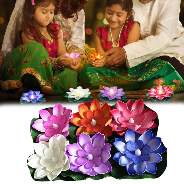 6 Pcs Decoration Floating With Lights Plastic Flower Plastic Flower Artificial Traditional Indian Decor For Puja Home Party Decoration