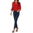 thumbnail image 4 of INSPIRE CHIC Women's Dressy Shirt Work Office Top Keyhole Pleated Front Ruched 3/4 Sleeve Chiffon Blouse XS Red, 4 of 6