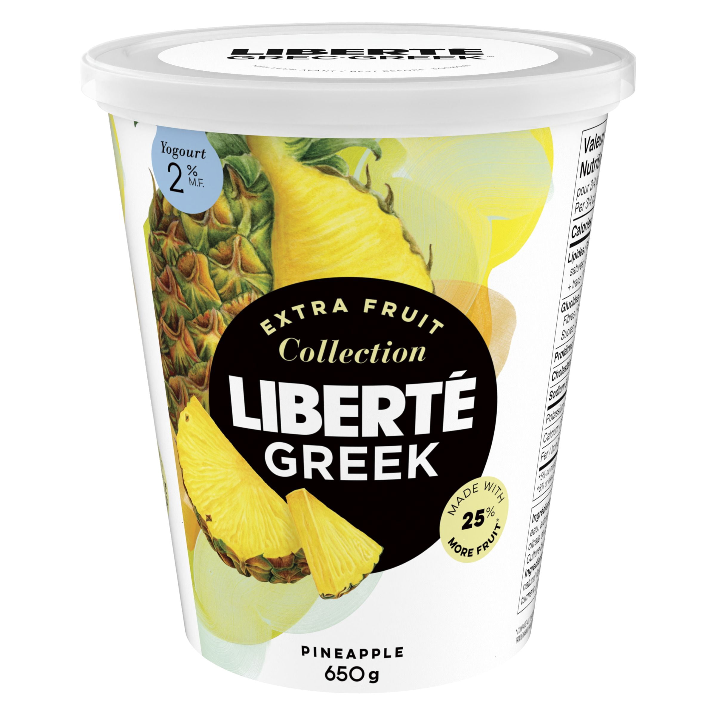 Liberté Grec Yogourt 2%, Extra Fruit Ananas, Teneur Élevée En Protéines, 650g