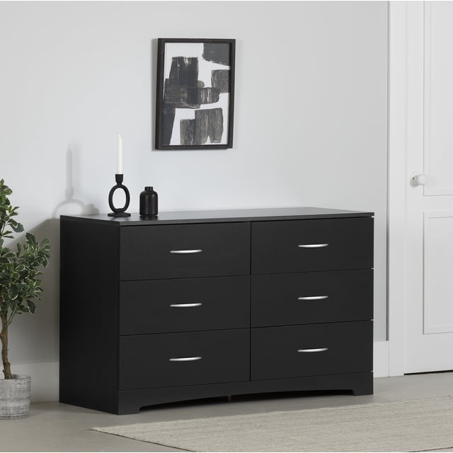 Commode 6 tiroirs pour Adulte, fini Noir solide, collection Step One de Meubles South Shore