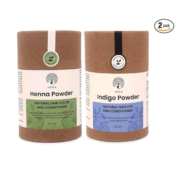 Idika Henna & Indigo Organic 100% Black Hair Colour & Natural Hair Conditioner | Mehandi leaves powder | Protect Hair Damage | Pack of 2 (200g each)
