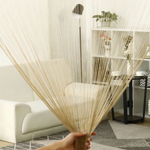 PiccoCasa 1 Panel Door String Curtain Fringe Panel, 39"x79" Camel Color