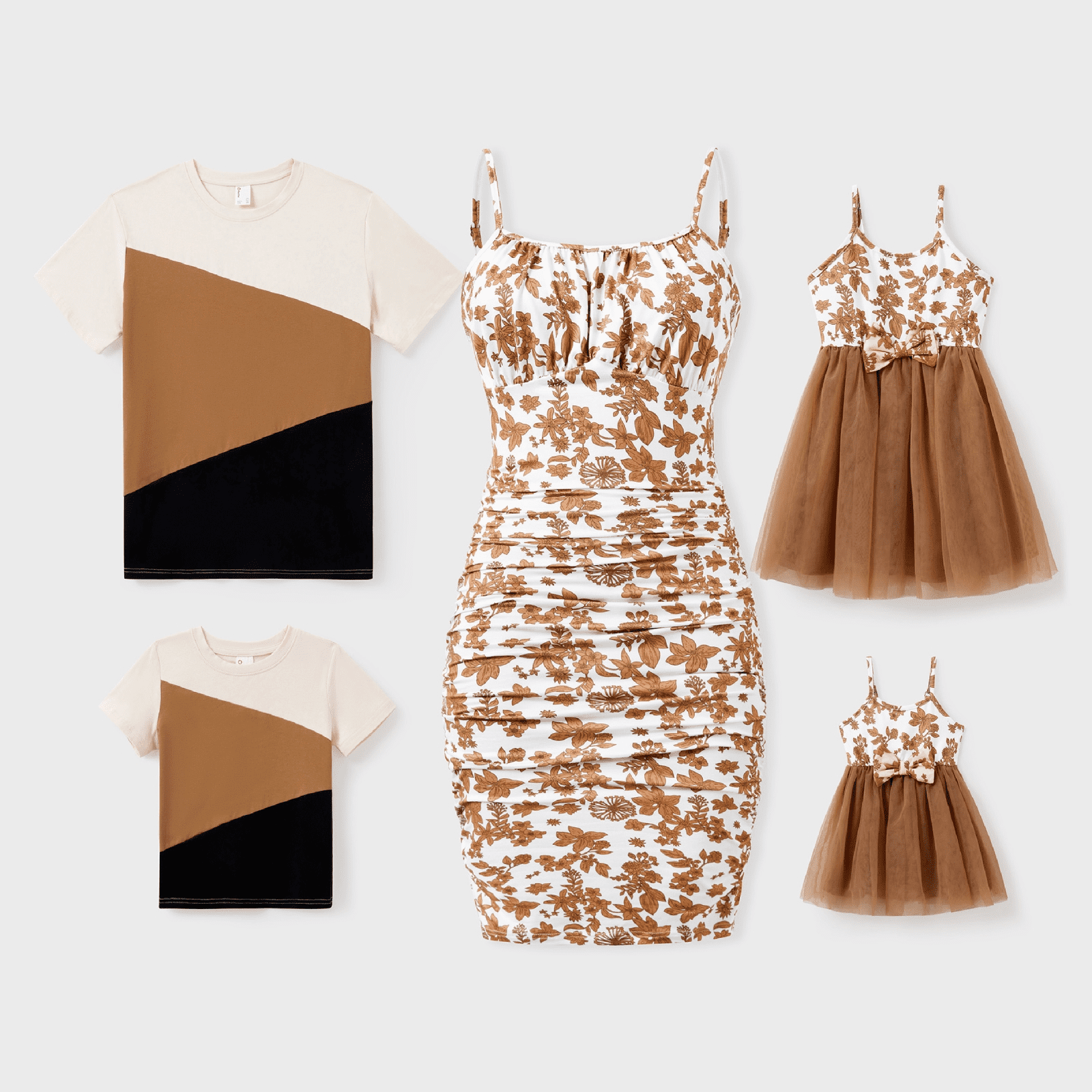 PatPat Robe Moulante à Bretelles en Coton Colorblock Assortie pour la Famille Ou Robe à Empiècements en Maille
