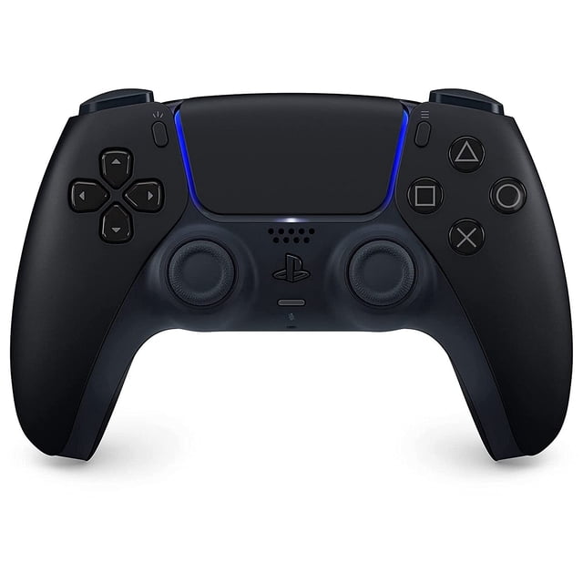 DualSense Wireless Controller in Midnight Black, a PlayStation accessory for PS5 consoles. Features haptic feedback, adaptive triggers, built-in microphone, and ergonomic design. Galaxy-themed with black and light gray accents, ideal for immersive gaming experiences.
