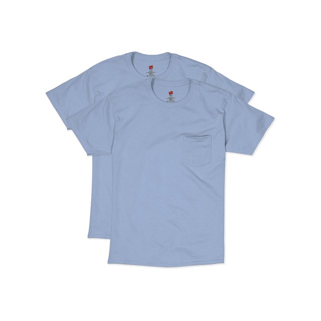 Hanes Mens Short Sleeve Pocket Tee Value 2-Pack, M, Light Blue