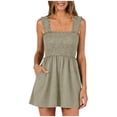 thumbnail image 1 of RXMEKW Strapless Smocked Jumpsuit with Ruffle Straps for Women Wide Leg Short with Pockets Olive, 1 of 8
