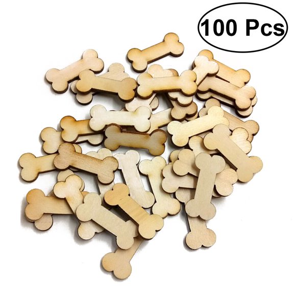 MLINS 100pcs Unfinished Wood Dog Bone Cutouts Ready to Paint or Decorate for Wood Craft and DIY Projects