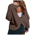 thumbnail image 1 of Timegard Womens Tops Drop Shoulder Backless Cutout Tops Fall Casual Loose Comfy Cropped Blouse Tee, 1 of 9