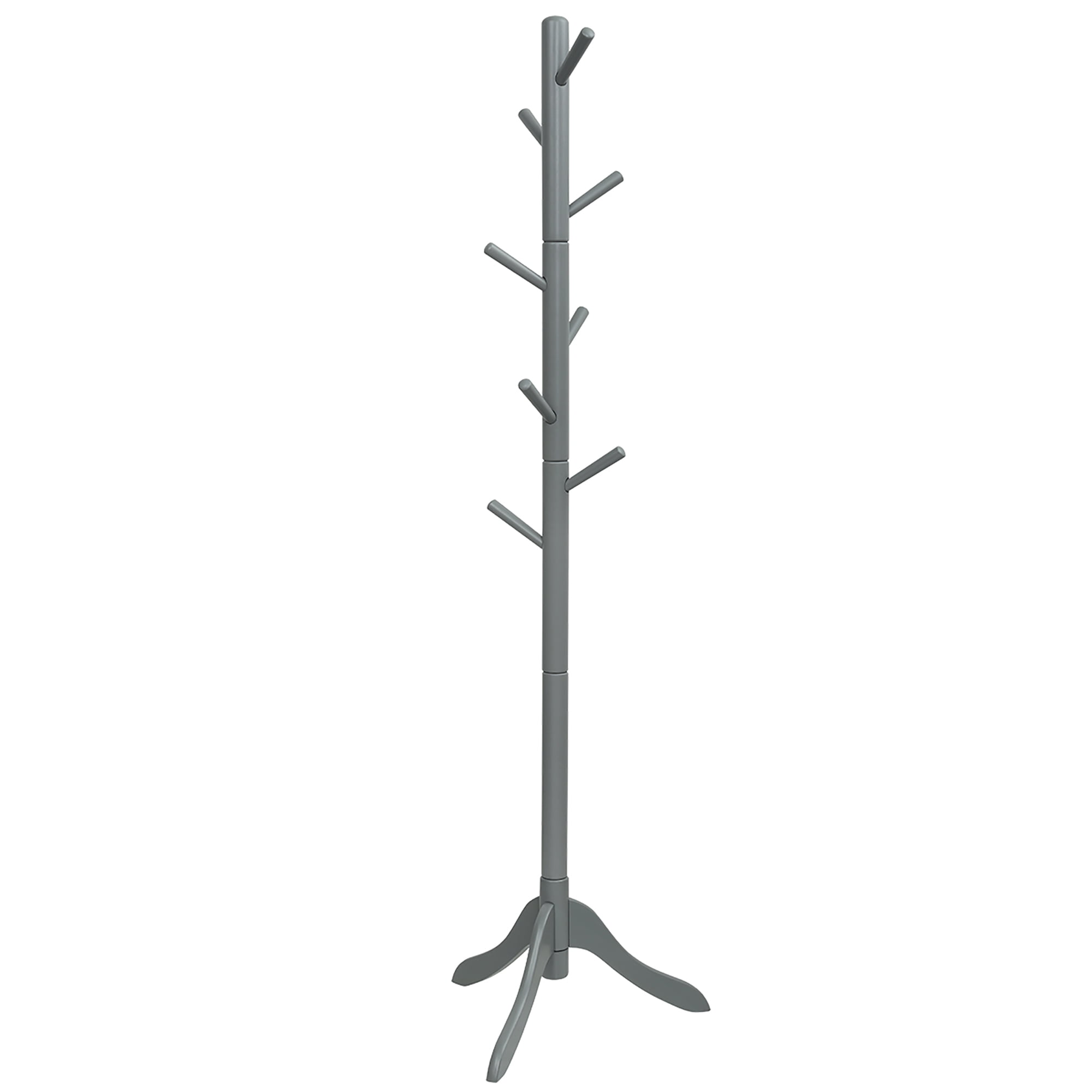 Costway Portemanteau sur Pied en Bois pour Entrée, Arbre de Hall, 2 Hauteurs Réglables avec 8 Crochets, Gris