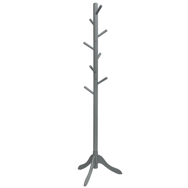 Costway Portemanteau sur Pied en Bois pour Entrée, Arbre de Hall en Gris, avec un design Autoportant et 8 Crochets Quadrillés pour Suspendre Vêtements, Sacs et Accessoires. Fabriqué en Bois de Caoutchouc durable avec une Finition Lisse, Comprend 4 sections de Hauteur Ajustables et une base à Trois Pattes pour la Stabilité. Compact et Adapté aux Espaces comme les Entrées, les Chambres et les Bureaux.