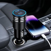 60W Dual USB-C Car Charger for 12-24V Cigarette Lighter, 2 Ports Fast Charging Adapter, Compact Plastic Car Mount, Multicolor, 1-Pack