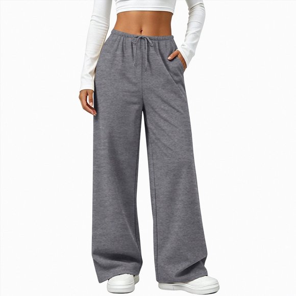 JUMEYU Track Pants Women Long Womens Baggy Wide Leg Pants Casual Elastic Waist Drawstring Color Block Workout Track Pants with Pockets (Grey,L)