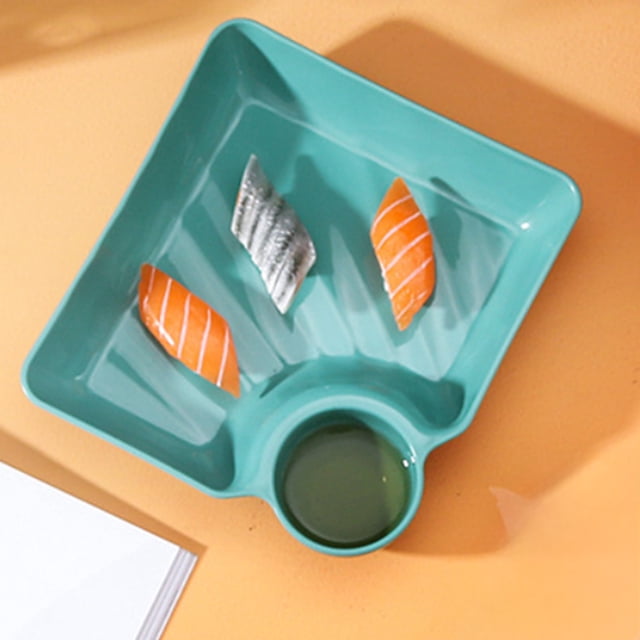 Plateau à Collations en Plastique avec Compartiment à Sauce / Assiette de Souper Séparée pour Trempettes / Plateau à Condiments pour Poulet, Frites, Raviolis et Sushi / Plateau de Service Alimentaire Réutilisable pour la Cuisine à la Maison Ou pour une Utilisation Décontractée en Fête