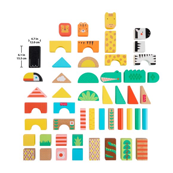 Fisher-Price Blocs de la jungle en bois, 50 éléments