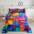 thumbnail image 3 of YST Cartoon Geometry Bedding Sets Colorful Irregular Pattern Quilt with Flat Fitted Sheet 7 Piece Twin Rainbow Geometric Stripes Bed In A Bag Modern Esthetics Art Comforter Set for Women Men, 3 of 5