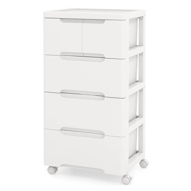 Costway 1 PCS Chariot de Rangement Roulant en Plastique à 5 Tiroirs avec 4 Roues Universelles Commode Armoire