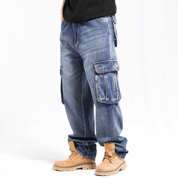 Weiqiqre Mens Pants Loose Fit Vintage Cargo Denim Fashion Dance Skater Skateboard Pants