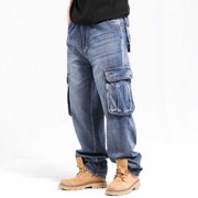 FcBaudy Full Length Pants Men Vintage Outdoors Fashion Solid Casual Pocket Jeans Cargo Pants Men Pants