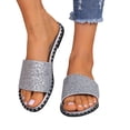 thumbnail image 4 of Cameland Women's Summer New Plus Size Frosted Sequin Line Over Beach Flats Light Sandals, 4 of 8