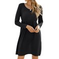thumbnail image 3 of Women High Waist Long Sleeve Crew Neck Solid Color Pleated Mini Dress, 3 of 4