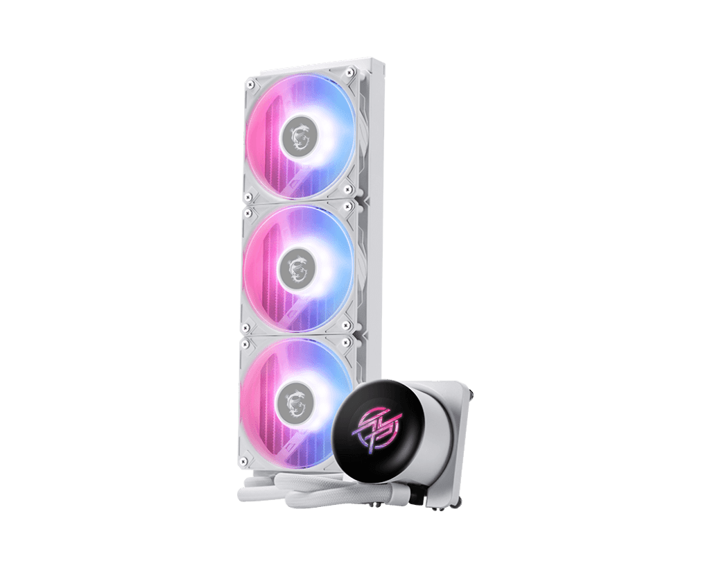 MSI MPG CORELIQUID P13 360 WHITE - AIO ARGB CPU Liquid Cooler - 360mm Radiator - LGA 1851 / AM5 Ready - IPS 2.1" LCD Screen - Triple 120mm ARGB PWM Fans - Uni Bracket - Black