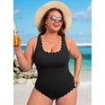 thumbnail image 4 of Charmo Plus Size Ribbed Swimsuit for Womens One Piece Scalloped Swimwear Tummy Control Bathing Suits, 4 of 5