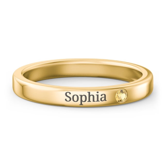 Stackable Birthstone Ring with Engraving - Citrine (November)