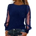 thumbnail image 2 of Pxiakgy Vente Chaude!! T-Shirt à Manches Longues en Maille Pailletée Col Rond Décontracté Bleu S, 2 of 4