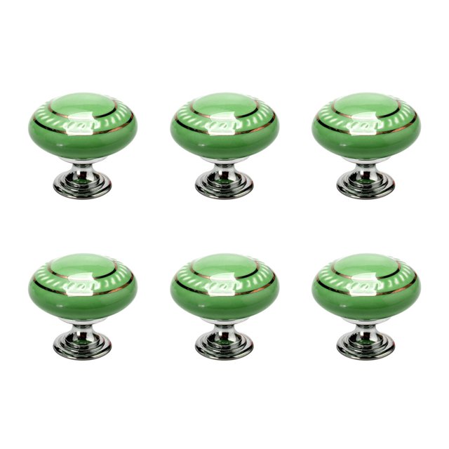 Unique Bargains Ceramic Vintage Knobs Drawer Pull Handle Cupboard Dresser 6pcs Gold Circle Green