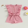 thumbnail image 2 of Toddler Baby Girl Clothes Rompers Ribbed Ruffle Sleeveless Button Belted Romper Short Jumpsuit Summer Outfit Brick Red 12-18 Months, 2 of 7