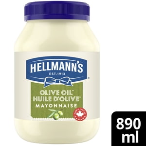 L'huile d'olive de Hellmann, la Mayonnaise, idéale pour les frites, les hamburgers et les salades, fabriquée avec des oeufs de canne libre et de l'huile de canola au Canada, 890 ml Jaune