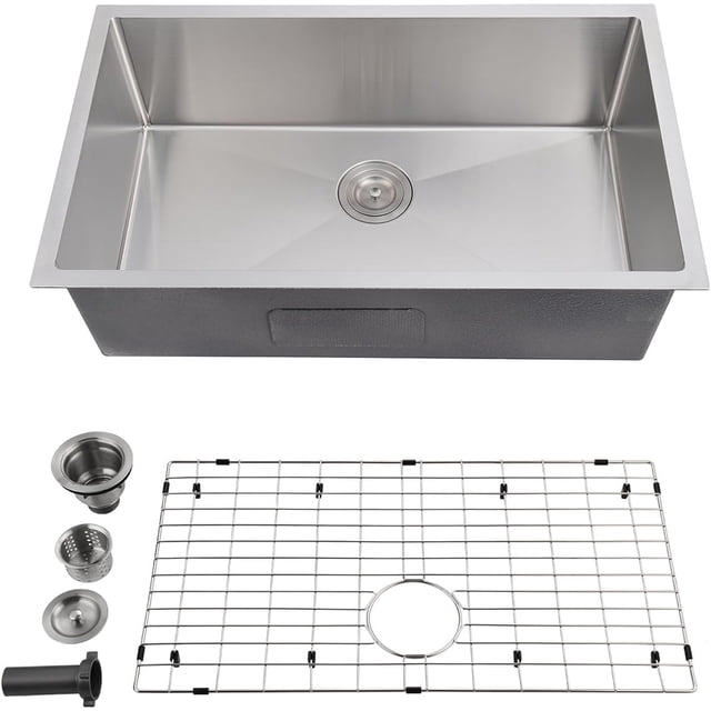 Undermount Kitchen Sink Stainless Steel Single Bowl Kitchen Sink Bar or Prep Kitchen Sink with Basket Strainer Drying Rack