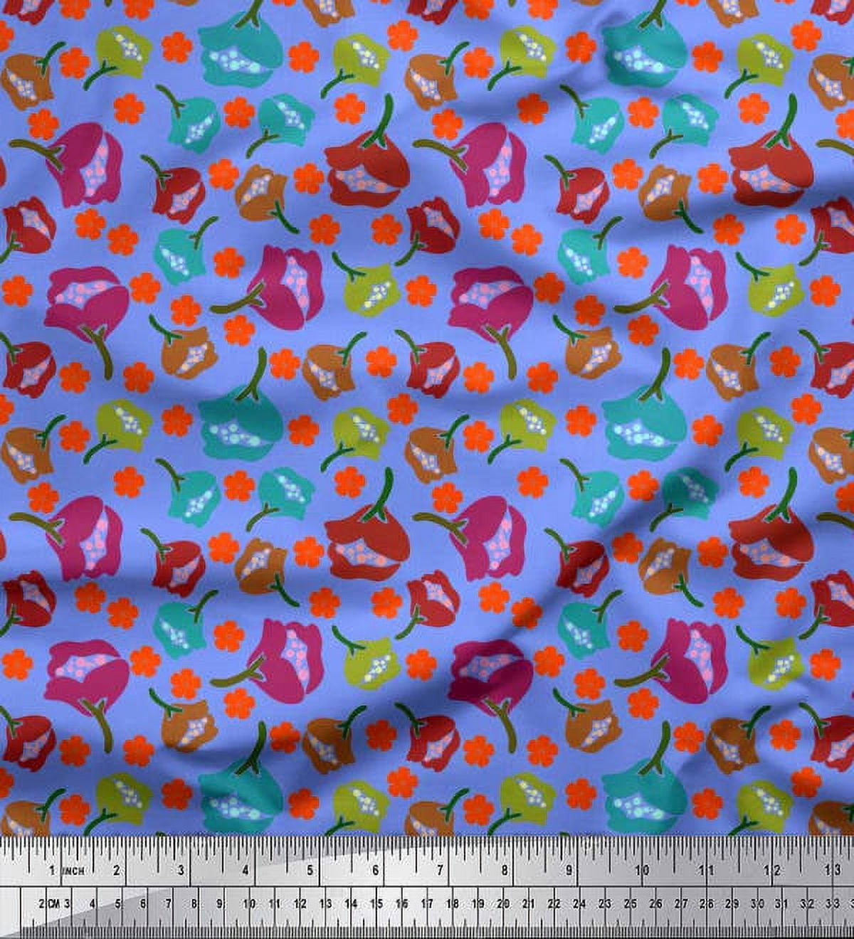 Soimoi Rayon Crepe Fabric Floral Clip Art Fabric Prints by Yard 46 Inch Wide