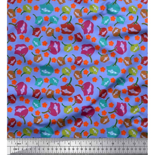 Soimoi Modal Satin Fabric Floral Clip Art Decor Fabric Printed Yard 42 Inch Wide