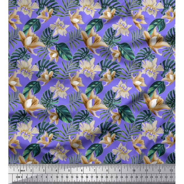 Soimoi Cotton Duck Fabric Monstera Leaf & Floral Print Fabric by Yard 56 Inch Wide