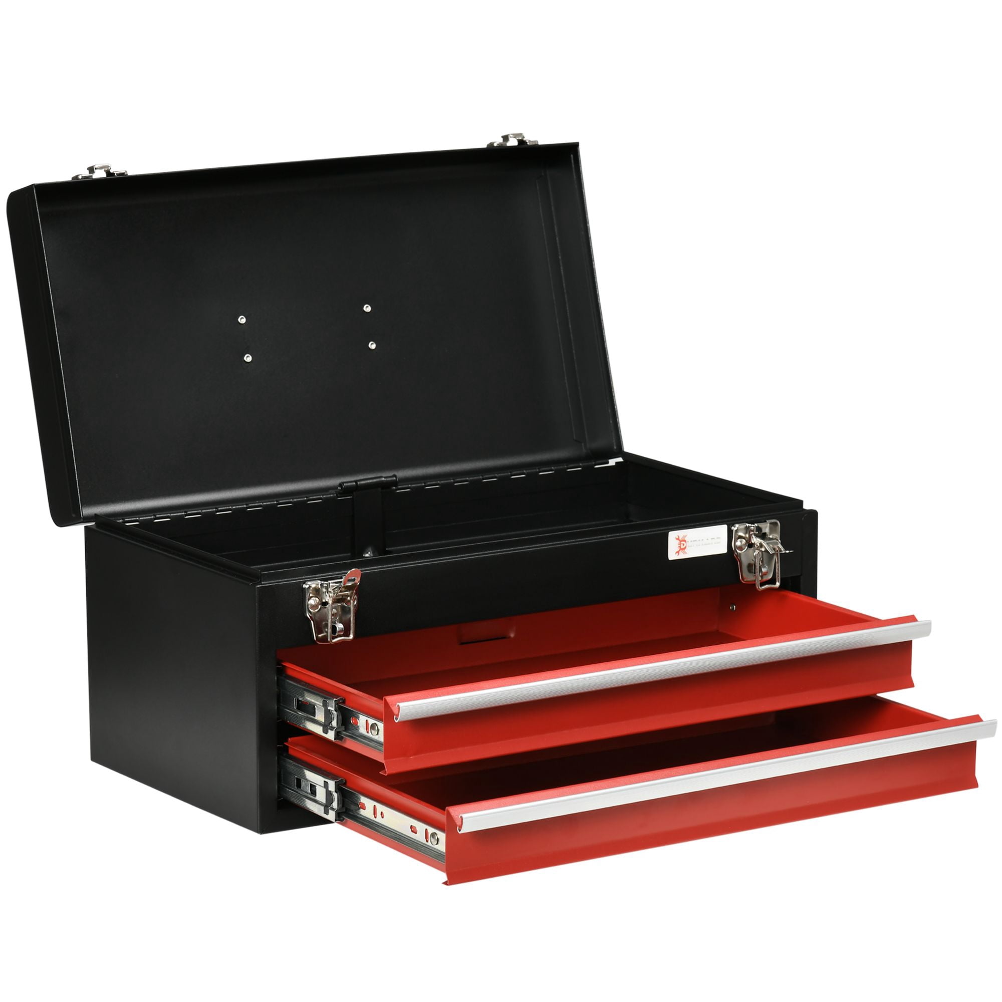 Portable Toolbox Prowess: 18" Metal Tool Chest with 2 Drawers, Ball-bearing Sliders, Metal Latch Closure for Garage, Red Finish