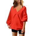 thumbnail image 1 of MeetoTime Oversized Long Sleeve Pullover for Women Fall Trendy V-Neck Loose Solid Color Sweatshirt Tops, 1 of 5