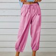 thumbnail image 2 of Timegard Womens Cotton Linen Pants Elastic Waisted Drawstring Cinch Bottom Button Casual Loose Pants, 2 of 7