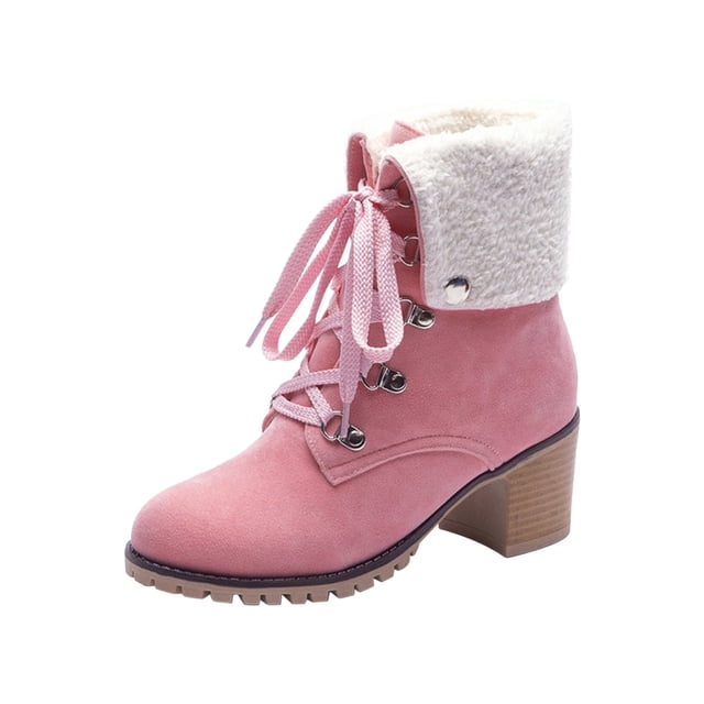 jsaierl Snow Booties Women's Solid Color Lace Up Ankle Boots Low Heel Comfy Fleece Suede Booties