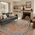 thumbnail image 1 of 5x7 Area Rugs Non Slip Backing Low Pile Lightweight Indoor, Machine Washable Rugs for Living Room Bedroom, Floral Medallion Print Pattern, Dusty Terracotta, 1 of 6