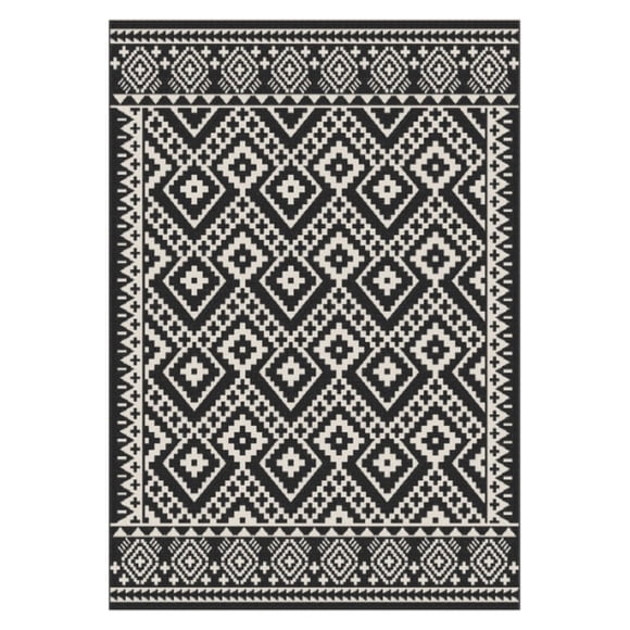 Erbanica Tapis Intérieur Extérieur Marocain Noir et Blanc à Séchage Rapide