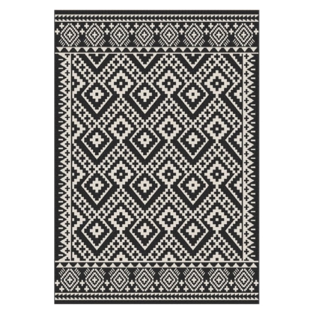 Erbanica Tapis Intérieur Extérieur Marocain Noir et Blanc à Séchage Rapide